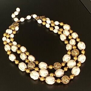 Vintage Designer Deauville 50's Double-Strand Beaded Choker Necklace